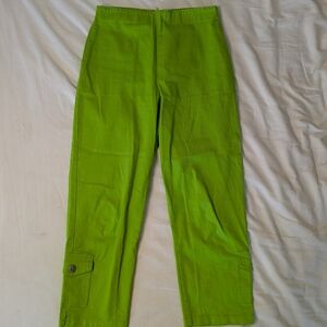 Vintage Bright Lime Green High Waisted Cargo Capri Pants